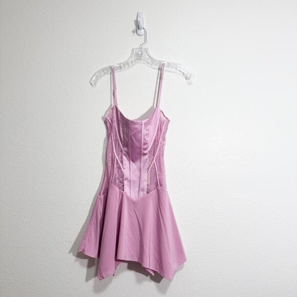 NEW OH POLLY Anniken Lace Handkerchief Hem Mini Dress in Baby Pink Size 8 - Picture 2 of 10